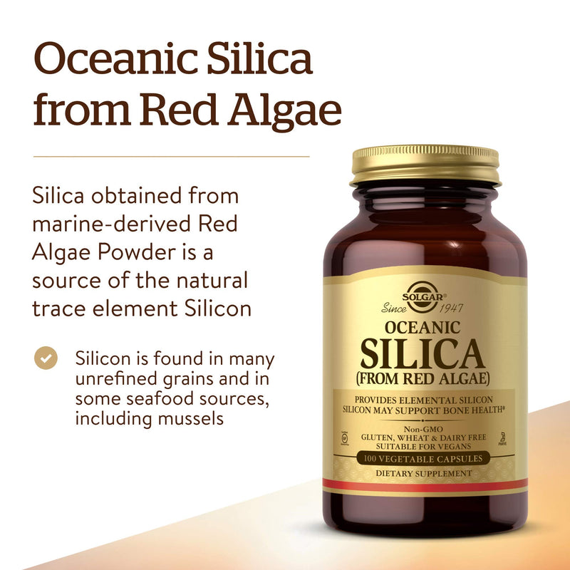 [Australia] - Solgar Oceanic Silica from Red Algae 25 mg, 100 Vegetable Capsules - Excellent Source of Calcium, Supports Bone Health - Non-GMO, Vegan, Gluten Free, Dairy Free, Kosher, 100 Count (Pack of 1) 100 Count (Pack of 1) Standard Packaging 