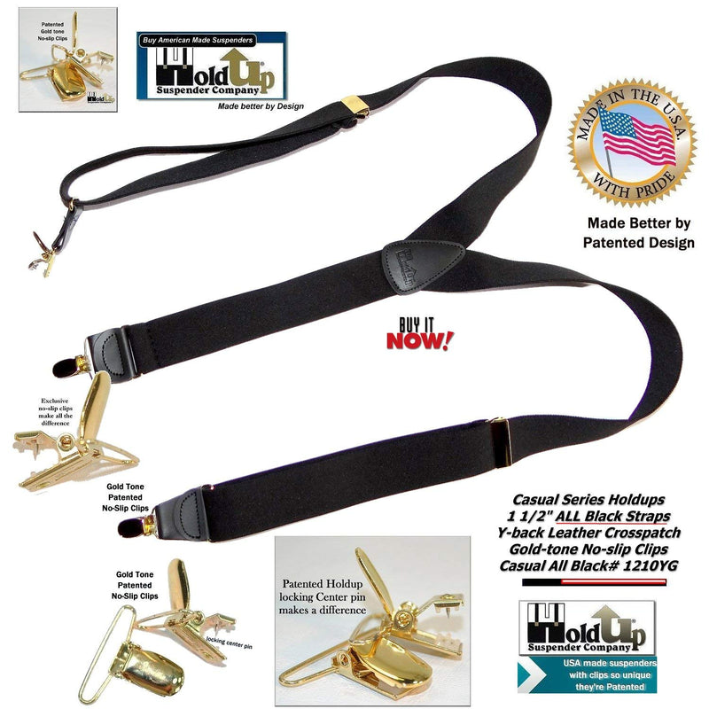 [Australia] - Holdup Casual Series All Black Casual Series Holdup Y-back Suspenders with Gold-tone No-slip Clips 