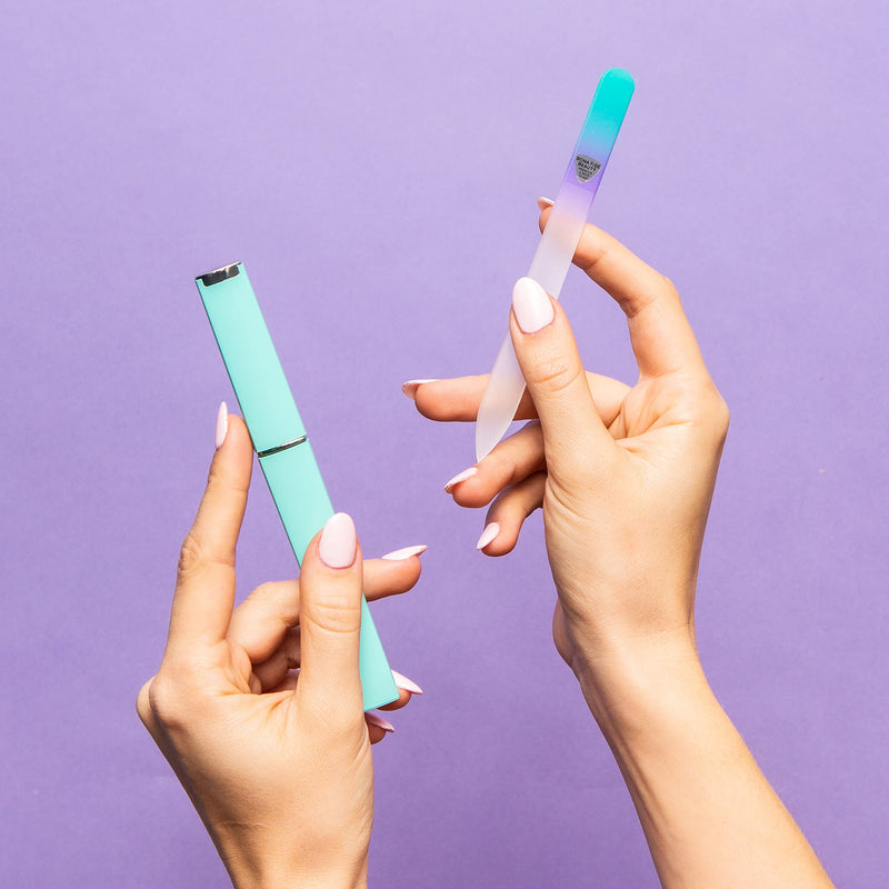 [Australia] - Glass Nail File with Case, Czech Glass Fingernail Files, Manicure Nail File for Natural Nails, Expert Precision Filing + Smooth Finish - Bona Fide Beauty Pastel Premium Nail Filer Pastel Aqua/Violet 