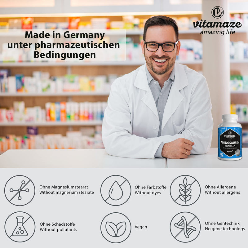 [Australia] - Amino Acid Complex high Dosage & Vegan, 120 Tablets with 8 Essential Amino acids, Natural Food Supplement Without additives 