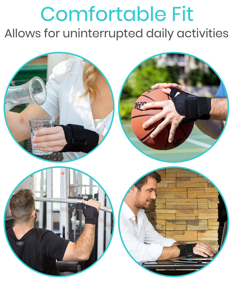 [Australia] - Vive Arthritis Thumb Splint - Spica Support Brace for Right and Left Hand - CMC Osteoarthritis Restriction for Pain, Sprains, Strains, Carpal Tunnel & Trigger Finger - Immobilizer Wrist Strap Black Standard 