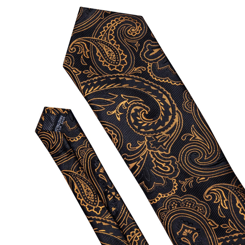 [Australia] - Barry.Wang Paisley Tie Fashion Set Hanky Cufflinks Neckties for Men Woven Silk Ablack and Orange 