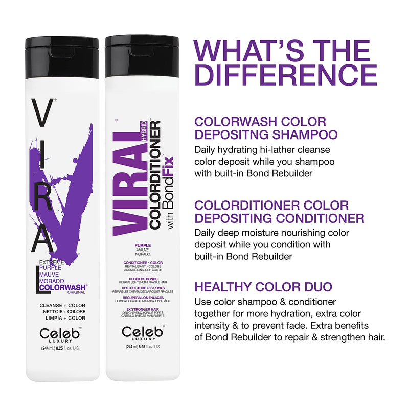 [Australia] - Celeb Luxury Viral Colorditioner: Purple Color Depositing Conditioner, BondFix Bond Rebuilder, 10 Vivid and Pastel Colors, Stops Fade, Conditioner + Vivid Color, Cruelty-Free, 100% Vegan 
