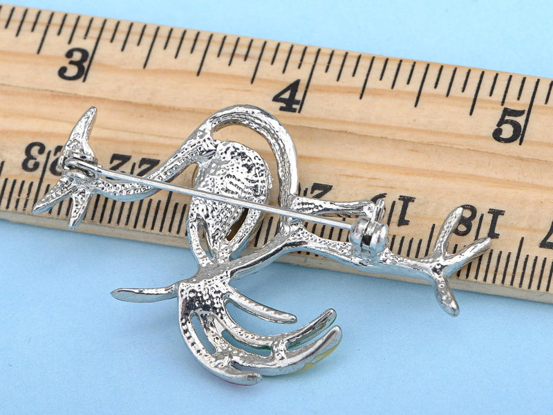 [Australia] - Alilang Capri Blue Multi Color Enamel Clear Crystal Rhinestone Crane Bird Pin Brooch 