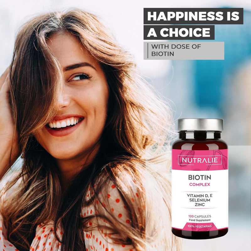 [Australia] - Biotin Hair Growth 10000 mcg - Hair Vitamins, Biotin Supplements D and E, Zinc, Selenium - Contributes to Hair Growth, Skin and Nail Care - 120 Capsules - Nutralie 