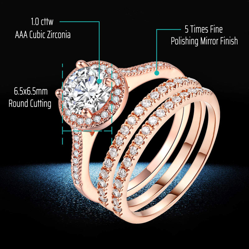 [Australia] - Ahloe Jewelry 1.7Ct Cz 18k Rose Gold Wedding Ring Sets for Him and Her Women Men Titanium Stainless Steel Bands Couple Rings Women's Size 10 & Men's Size 10 