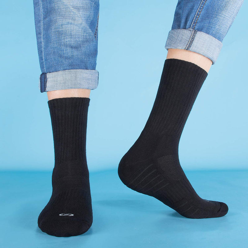 [Australia] - Lapulas Sports Socks Black Cushioned Walking Socks Crew Work Socks Outdoor Hiking Winter Thermal Athletic Socks for Men Women (6 Pairs) Black(07) 9-11 