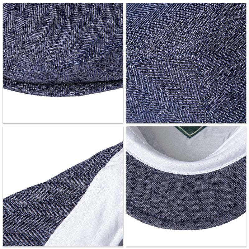 [Australia] - BOTVELA Men Linen Flat Ivy Breathable Summer Newsboy Hat 7 3/4-7 7/8 Herringbone Navy 