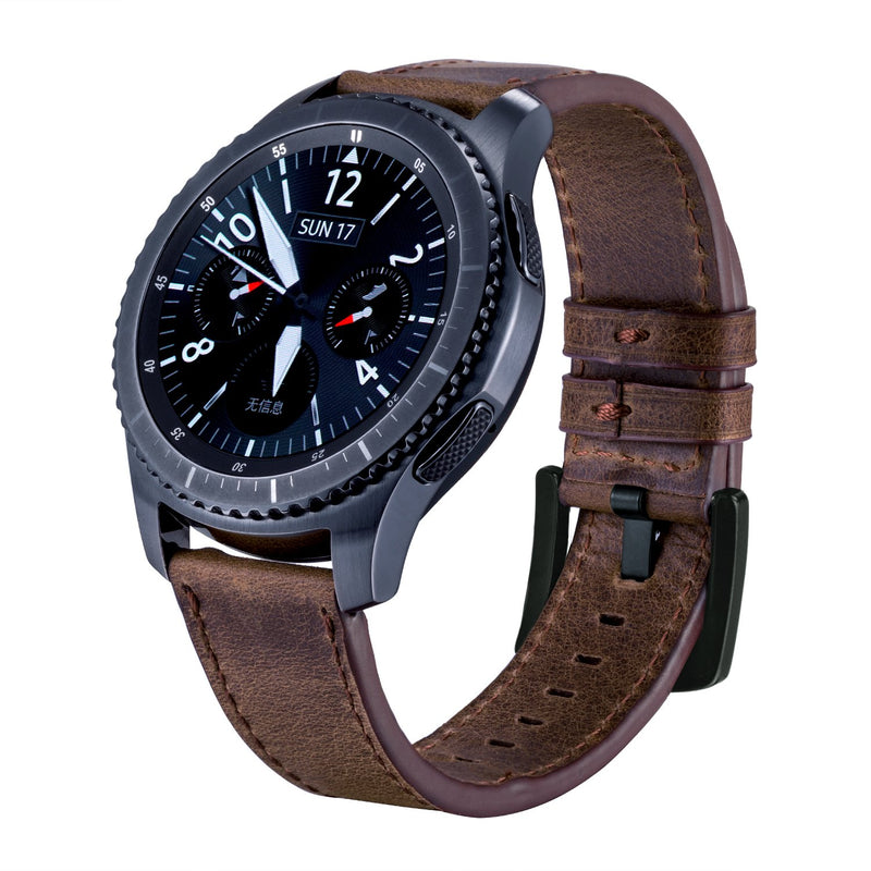 [Australia] - iBazal Gear S3 Watch Band 46mm, Gear S3 Frontier/Classic Bands 22mm Genuine Leather Bands Replacement Strap for Samsung Gear S3 Frontier/Classic SM-R760/Huawei Watch GT Men- Brown+Black Clasp 1-Black Clasp + Brown 