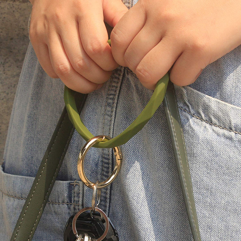 [Australia] - YAKA Silicone Wrist Rhombic Keychain Circle Bracelet Rubber Bangle Round Keyring Black 