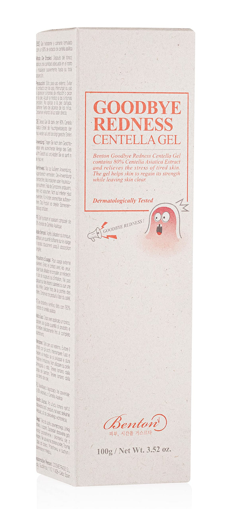 [Australia] - BENTON Good Bye Redness Centella Gel 100g (3.52 oz.) - Centella Asiatica Redness Relief & Soothing Gel, Fresh Lightweight Gel for Oily Skin, Irritated, Blemished Skin 