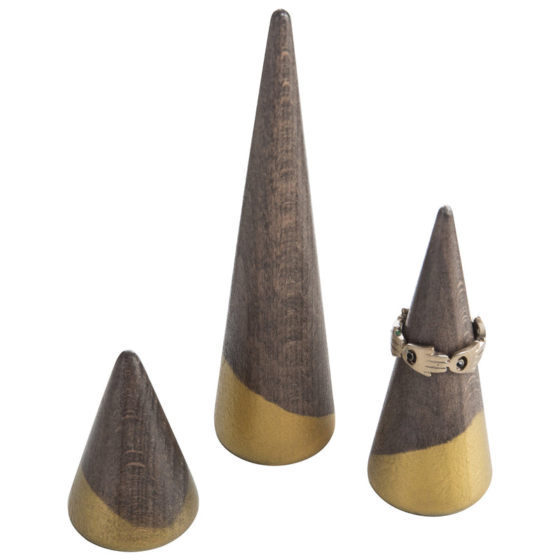 [Australia] - MyGift Wooden Cone Ring Holders with Gold-Tone Accents, Set of 3 