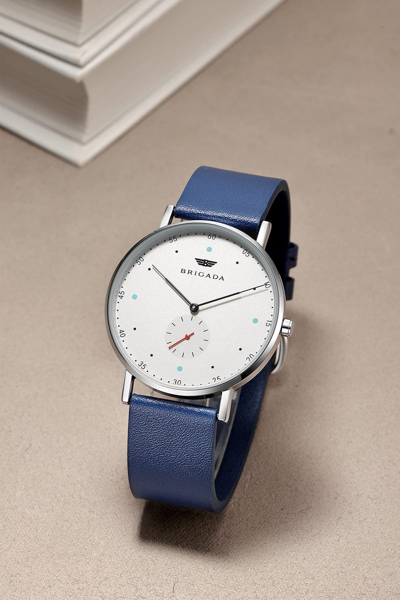 [Australia] - Mens Watches Minimalist Watch for Men Simple Business Casual Waterproof Leather Band Quartz Wrist Watch 1-Blue 