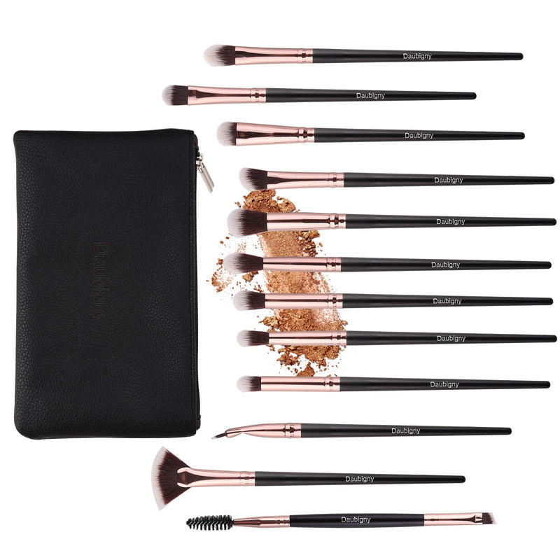 [Australia] - Daubigny Eye Makeup Brushes, 12 PCS Professional Eye shadow, Concealer, Eyebrow, Foundation, Powder Liquid Cream Blending Brushes Set With Carrying Bag (Black) Black 