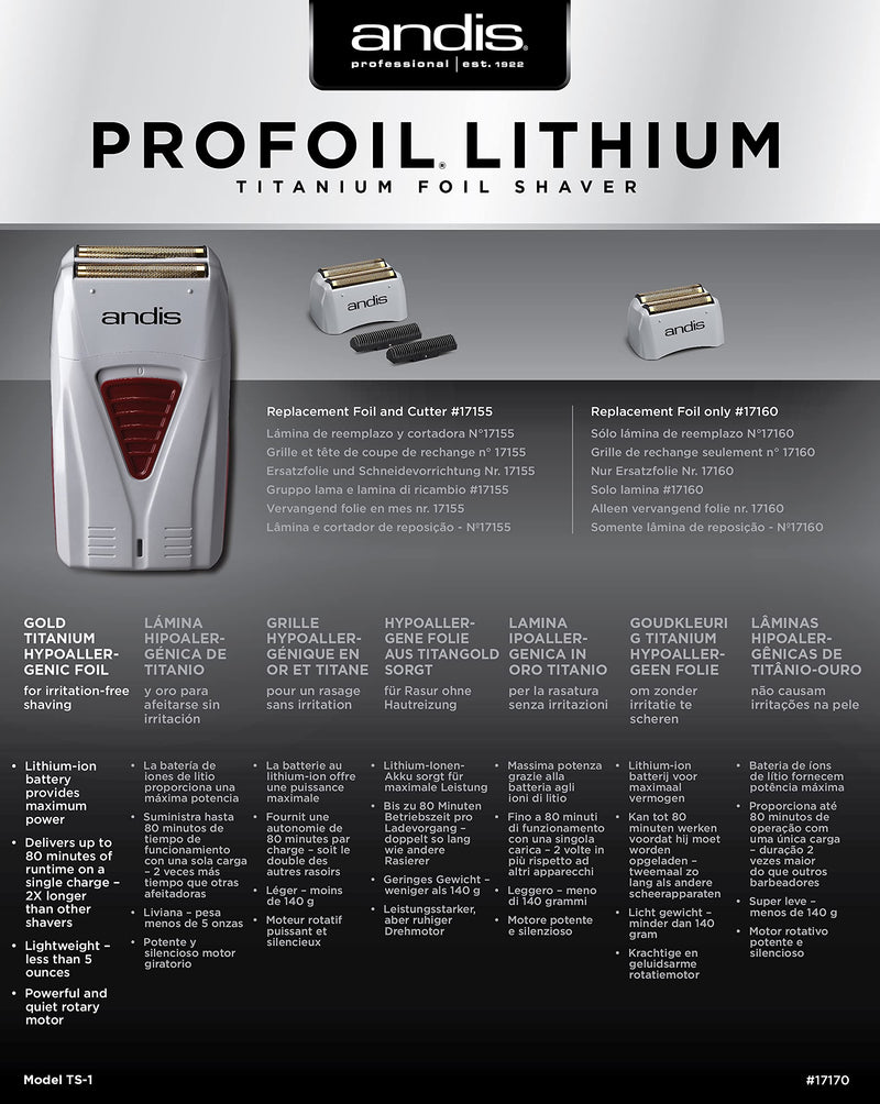 [Australia] - Andis 17150 Pro Foil Lithium Titanium Foil Shaver, Cord/Cordless, Gray Pro Foil Shaver 