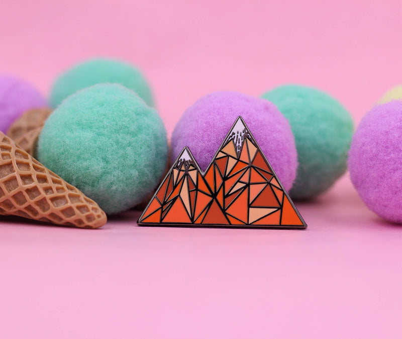 [Australia] - Real Sic Geometric Mountain Enamel Pin - Lapel Pin Series - Unisex Metal Pin for Bags, Shirts and Backpacks Orange 