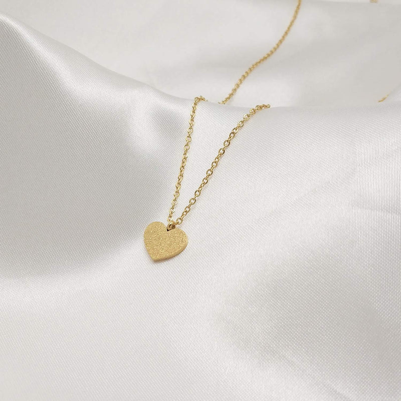 [Australia] - Glimmerst 18K Gold Plated Stainless Steel Heart Pendant Necklace Unique Frosted Surface Heart Necklace Simple Cubic Zirconia Heart Necklace for Women Girls Frosting Heart Gold 