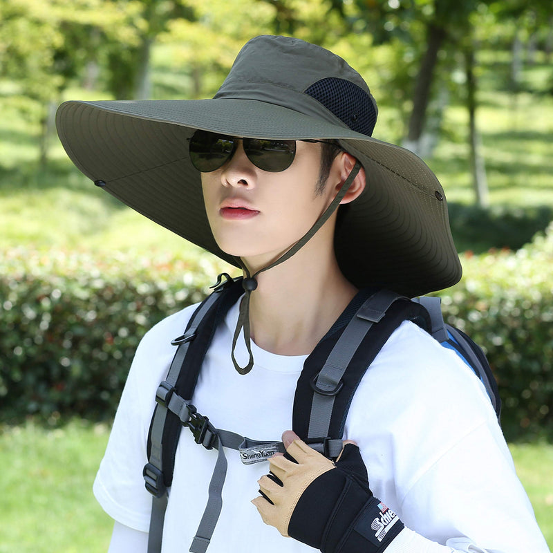 [Australia] - Men Fishing Hiking Hat, Unisex Lawn Gardening Wide Brim Bucket Hats, Cowboy Sun Protection Cap Foldable UPF 50+ Hn002-junlv 