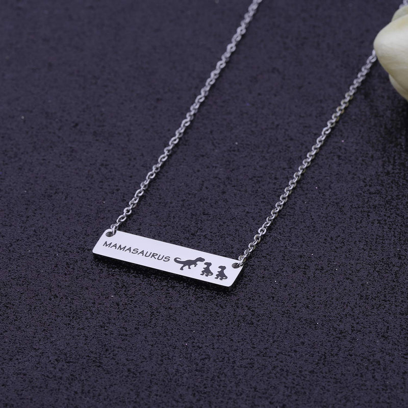 [Australia] - bobauna Mamasaurus And Babysaurus Dinosaur Bar Necklace Sweet Family Jewelry Gift For Mother New Mom mama and 2 babies 