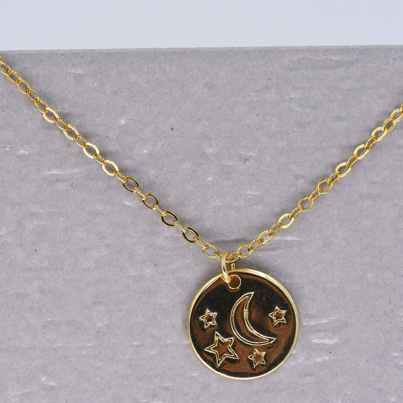 [Australia] - DELLA MODA Celestial Star and Moon Coin Medallion Necklace | 18k Gold Plated Hypoallergenic Brass 