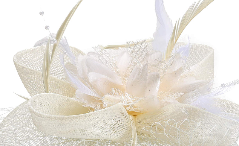 [Australia] - Cizoe Fascinator Hats for Women Tea Party Headband Kentucky Derby Wedding Flower Mesh Veil Fascinator A-beige 