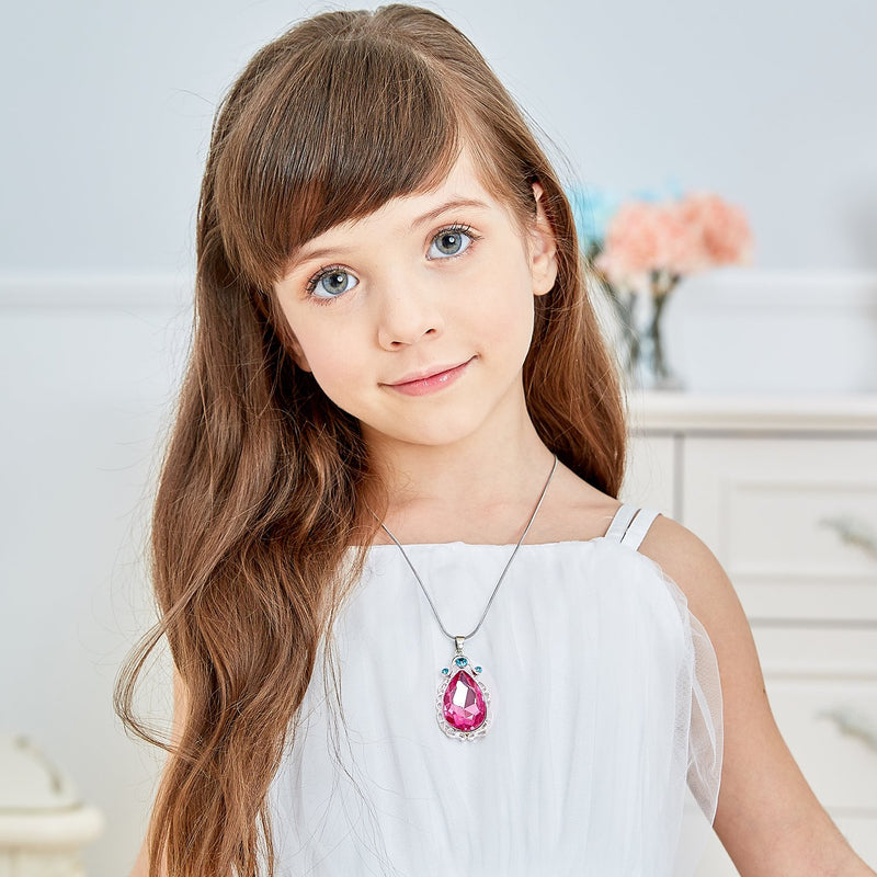 [Australia] - Vinjewelry Sofia Princess Magic Amulet Pink Oval Tear Drop Necklace Elena of Avalor Gift for Little Girl 