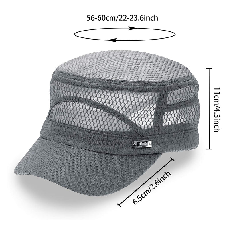 [Australia] - Glamorstar Army Military Cap Summer Quick Qry Mesh Hat Flat Top Newsboy Hat Basic Accessories for Men One Size Gray 