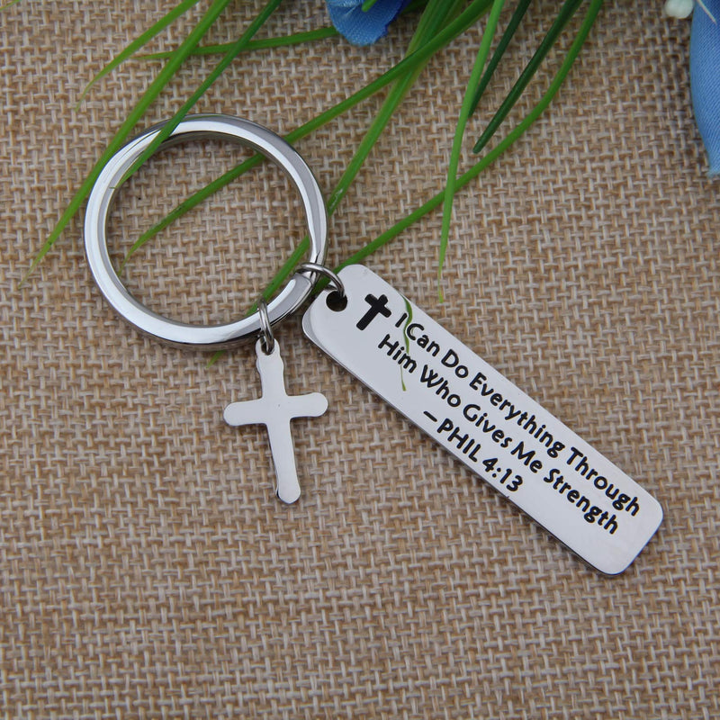 [Australia] - LQRI Christian Gifts I Can Do Everything Through Him Who Gives Me Strength Philippians 4:13 Keychain Christian Jewelry Gifts (silver) 