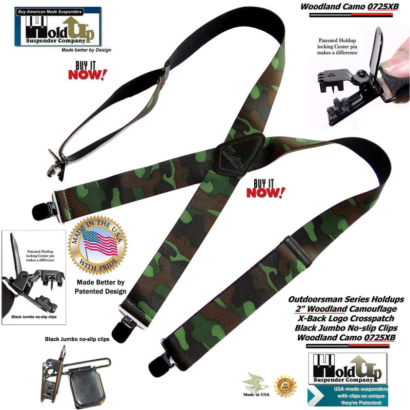 [Australia] - Holdup Suspender Company's 2" Wide Woodland Camouflage Hunting Suspenders with jumbo Patented No-slip Clips 