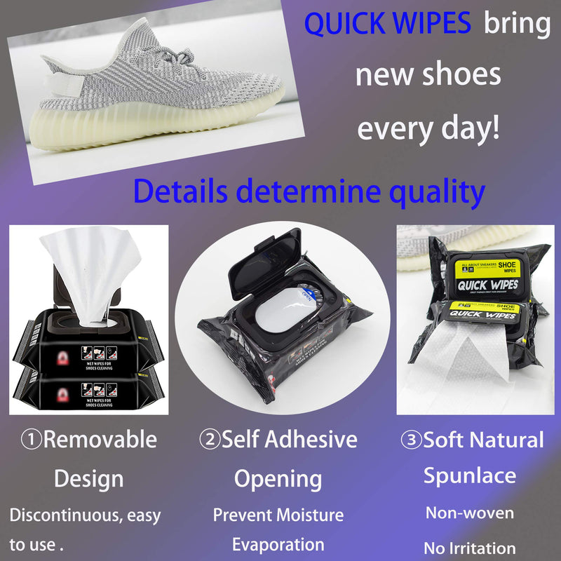 [Australia] - 2 Pack 60 Pcs Shoe Sneaker Wipes Cleaner Quick Wipes Disposable Travel Portable Removes Dirt, Stains 
