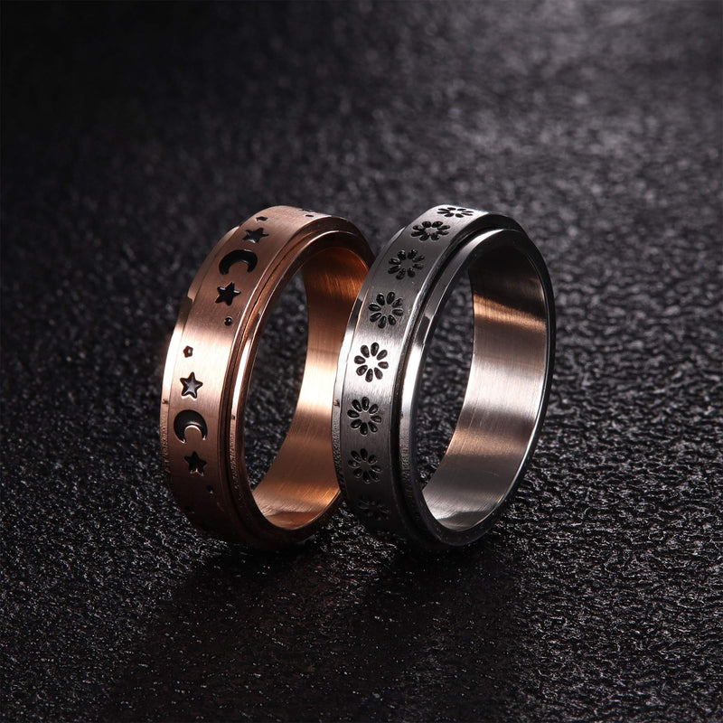 [Australia] - FUNRUN JEWELRY 4 Pcs Stainless Steel Spinner Ring for Women Mens Fidget Band Rings Moon Star Celtic Stress Relieving Wide Wedding Promise Rings Set 5-12 