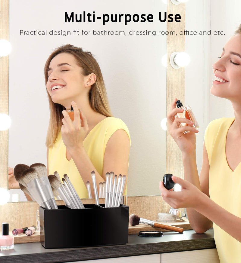 [Australia] - Syntus Makeup Brush Holder Organizer, Acrylic 3 Slot Large Capacity Cosmetic Brushes Storage Box, Black 