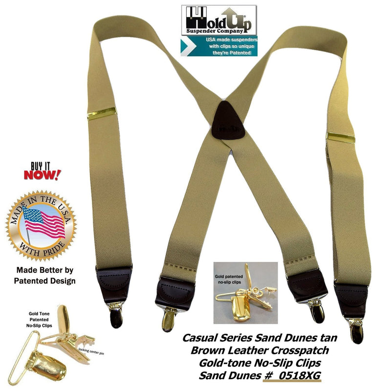 [Australia] - Holdup Casual Series Sand Dunes Tan 1 1/2" wide X-back Suspenders with Patented Gold-tone No-slip Clips 