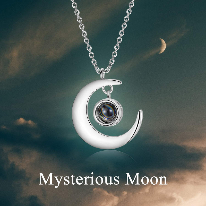 [Australia] - SOULMEET Sterling Silver Moon Necklace with I Love You in 100 Languages Projection Jewelry Gifts for Girlfriend Wife Mom Daughter Sister 100 Languages I Love You with Card 