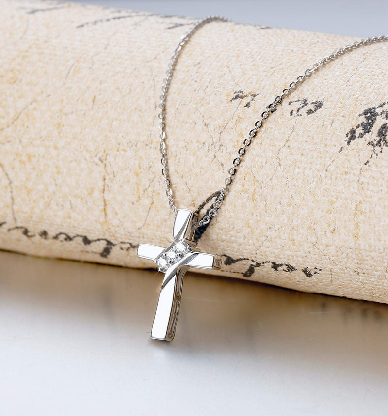 [Australia] - Sllaiss Set with Swarovski Zirconia Cross Necklace 925 Sterling Silver CZ Cross Pendant Necklace Mother Gift Chain 18” 