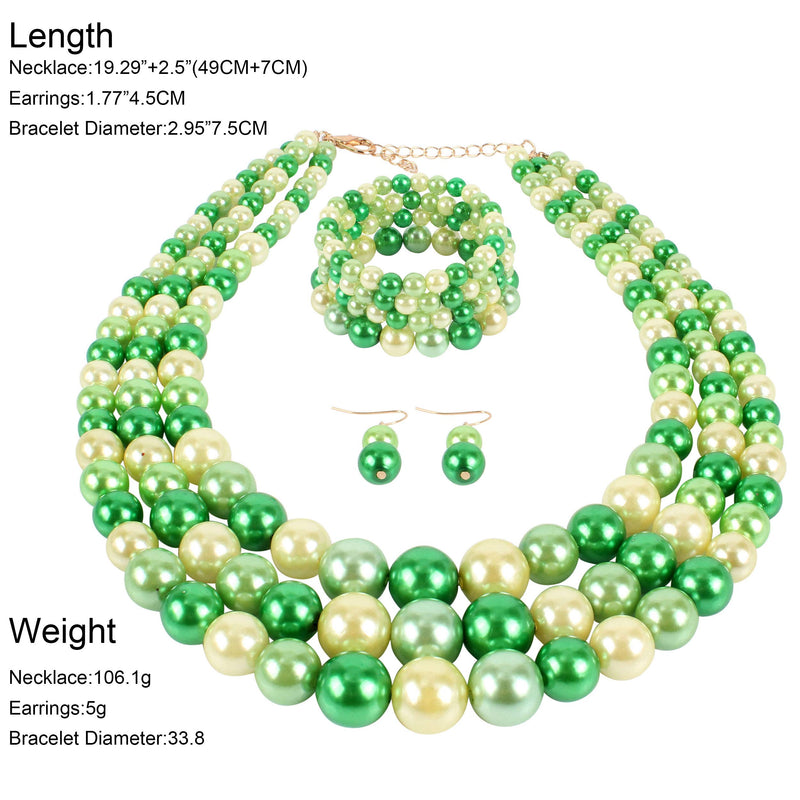 [Australia] - LuckyHouse Faux Pearl Strands Jewelry Sets for Women Include Necklace Bracelet and Earrings Set … GREEN 