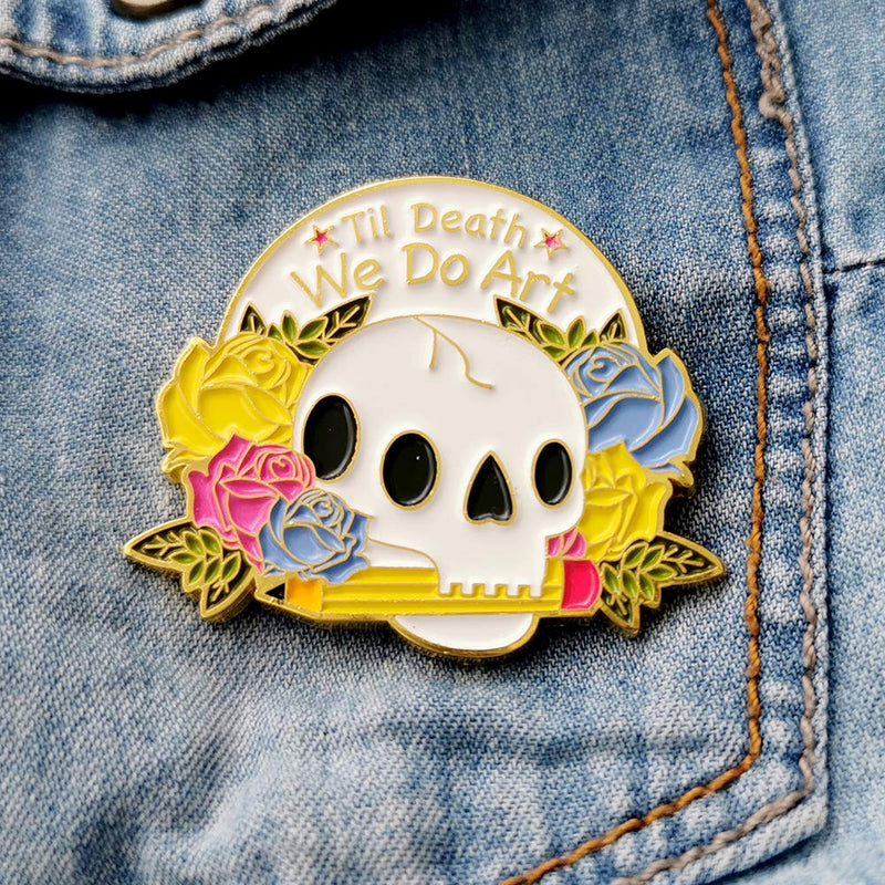 [Australia] - Funny Art Gifts for Women Girls Teens - Til Death We Do Art and Skull Flowers Enamel Lapel Pin Badge - Charm Art Pin Gifts for Women/Best Friends/Family 