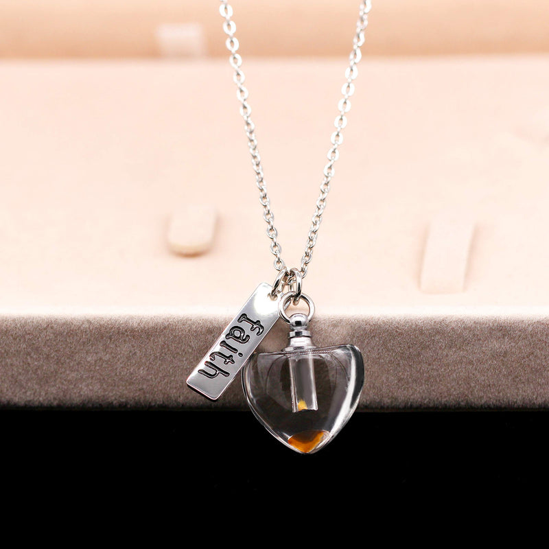 [Australia] - Dainty Christian Religious Mustard Seed Faith Pendant Necklace, Stainless Steel, Heart Shape Openable Bottle Case Y756-6 White 