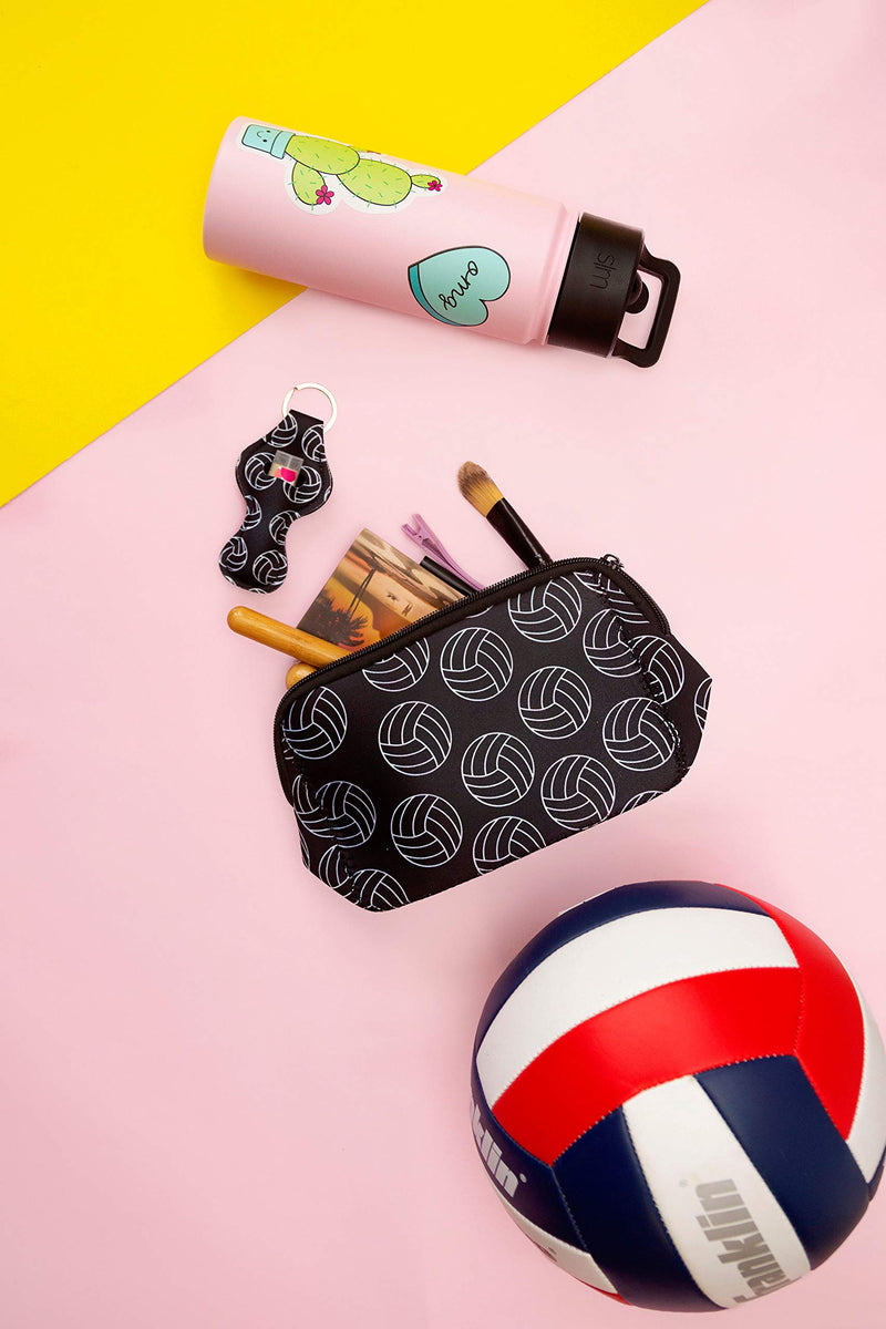 [Australia] - Zippered Cosmetic Bag for Women Large Makeup Pouch Teen Cute Storage Organizer(Black Volleyball) Black Volleyball 