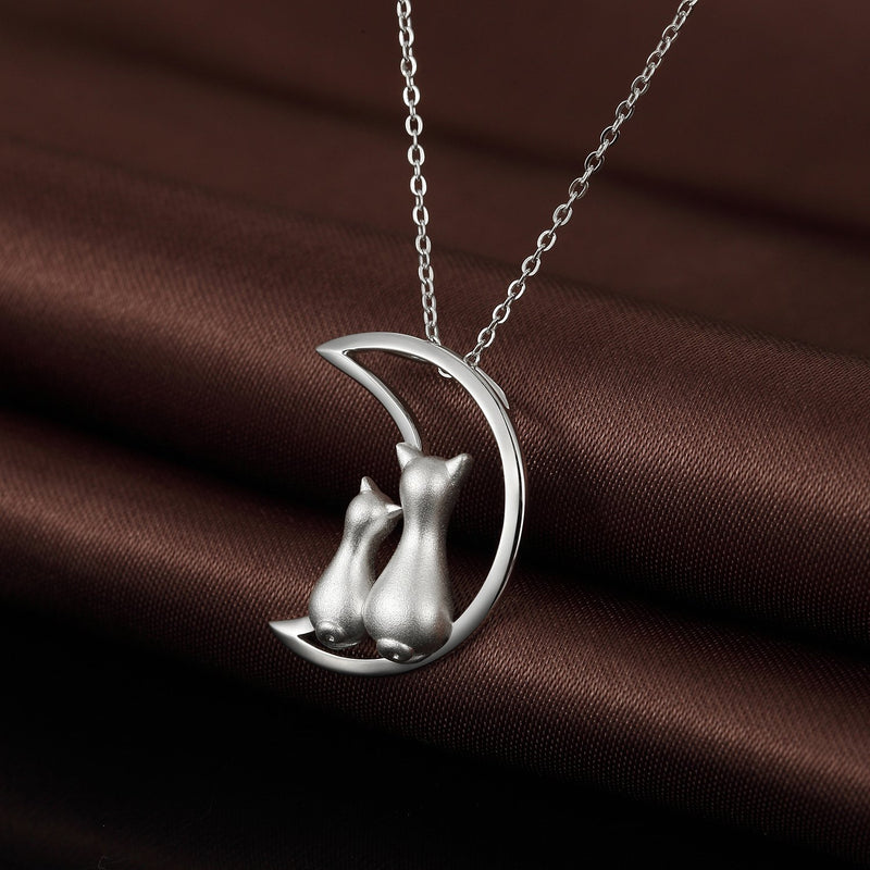 [Australia] - ZowBinBin Cat Necklace - Naughty Cute Lucky Cat Pendant Necklace, 18K White Gold Plated Sterling Silver Cat Pendant for Women, Fashion Cat jewelry Necklace Great Gifts for Lover, Family Double Cat Necklace 