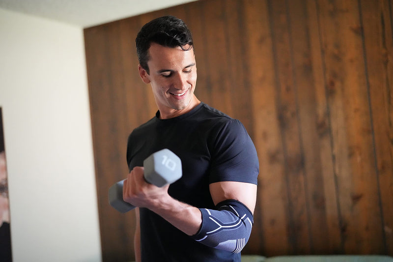 [Australia] - Kunto Fitness Elbow Brace Compression Support Sleeve (Shipped From USA) for Tendonitis, Tennis Elbow, Golf Elbow Treatment - Reduce Joint Pain During Any Activity! Large White-Gray 