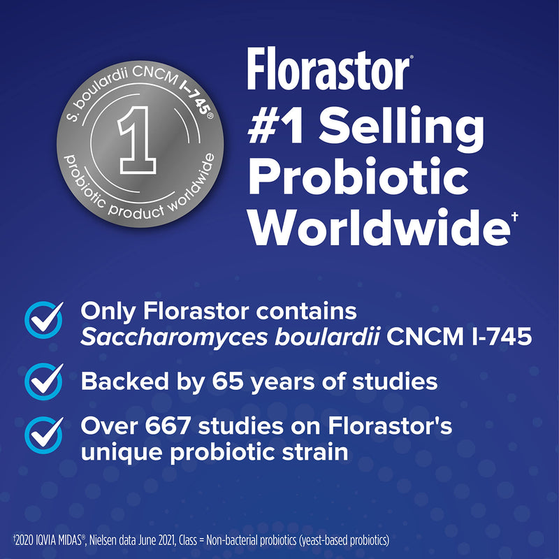 [Australia] - Florastor Daily Probiotic Supplement for Women and Men, Proven to Support Digestive Health, Saccharomyces Boulardii CNCM I-745 (100 Capsules) 100 Count (Pack of 1) 