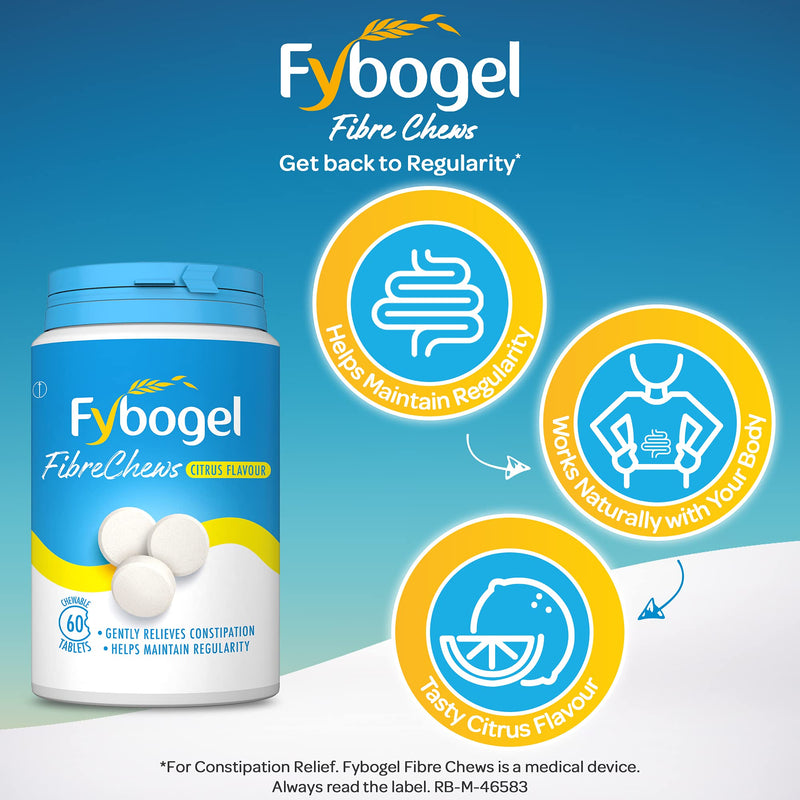 [Australia] - Fybogel Fibre Chews, Citrus Flavour for Constipation Relief, Chewable Fibre Tablets, 60 Tablets 