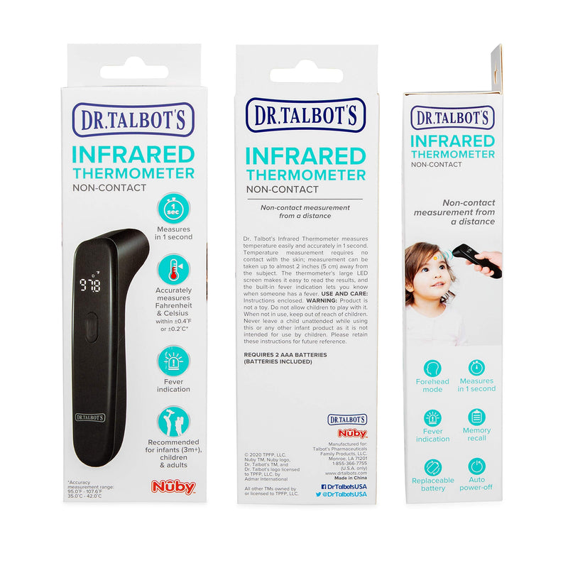 [Australia] - Dr. Talbot's Non-Contact Acrylic Infrared Thermometer with Led Screen, Fever Warning Indicator, Accurate 1 S Reading for Baby, Kids, Adults, Black 