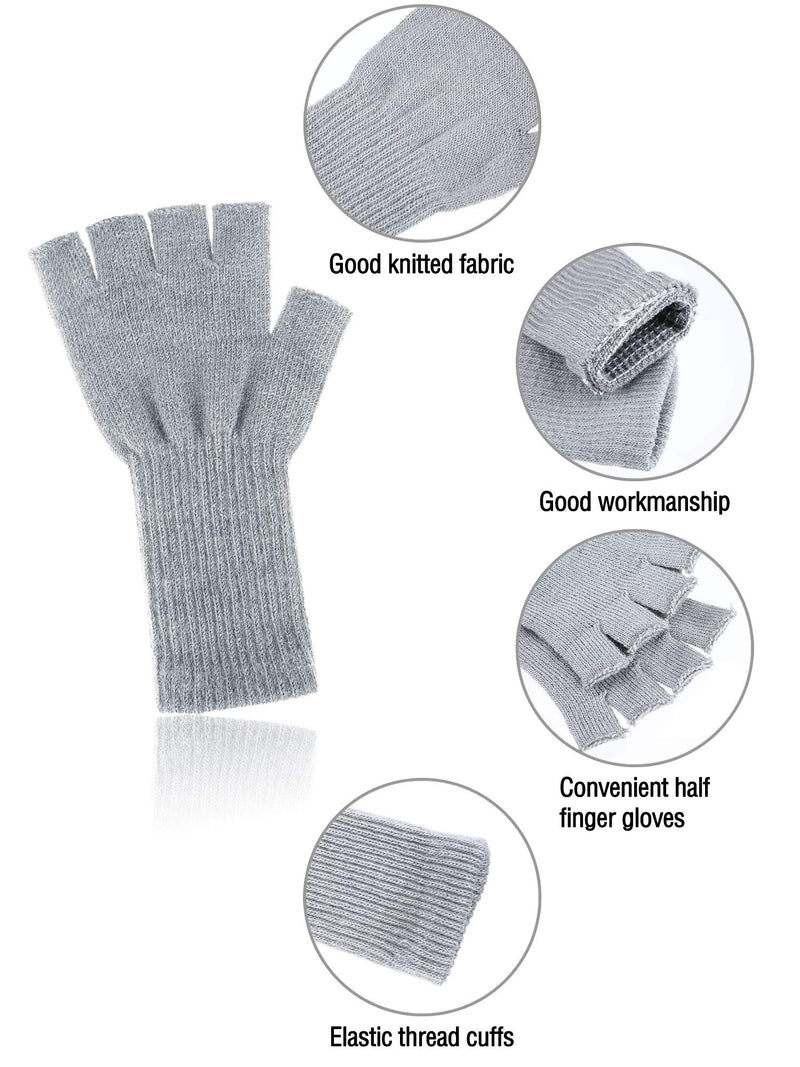 [Australia] - 4 Pairs Long Fingerless Gloves Knitted Arm Warmers Winter Long Half Finger Mittens for Kids Black+white+gray+navy Blue for 6-10 Years Old 