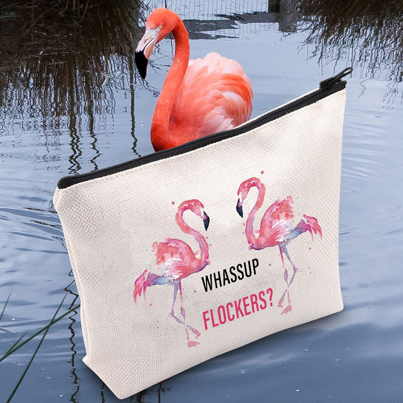 [Australia] - LEVLO Pink Flamingo Cosmetic Make Up Bag Flamingo Lover Gift Whassup Flockers Makeup Zipper Pouch Bag For Women Girls(Whassup Flockers) 