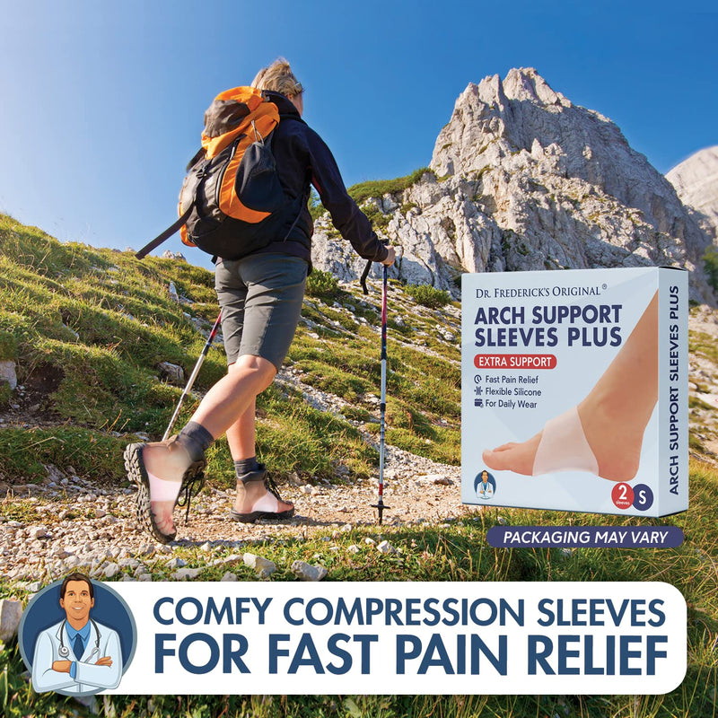 [Australia] - Dr. Frederick's Original Arch Support Sleeves Plus - Doctor Developed Flat Foot Arch Supports for Men & Women - 2 Pieces - Arch Pain Relief - Small/Medium Small/Medium (Pack of 2) 