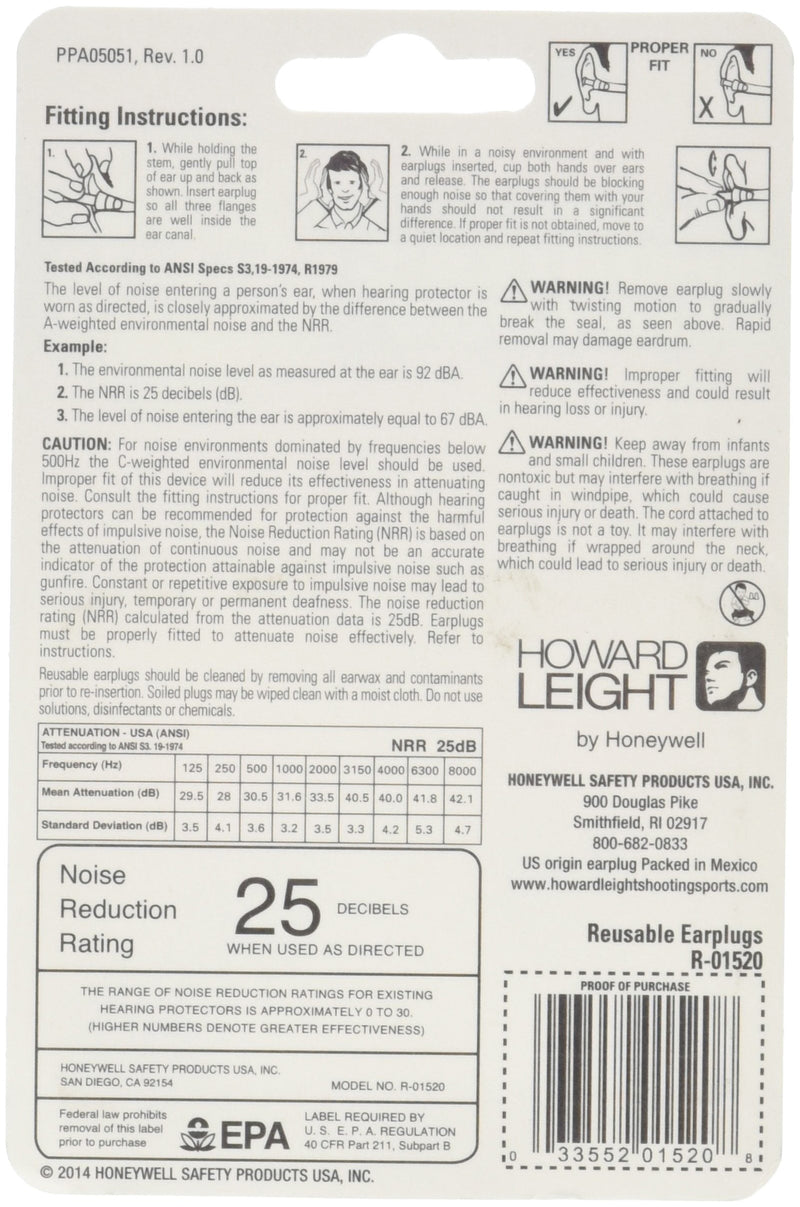 [Australia] - Howard Leight by Honeywell SmartFit Corded Reusable Shooting Earplugs, 2-Pairs (R-01520) 