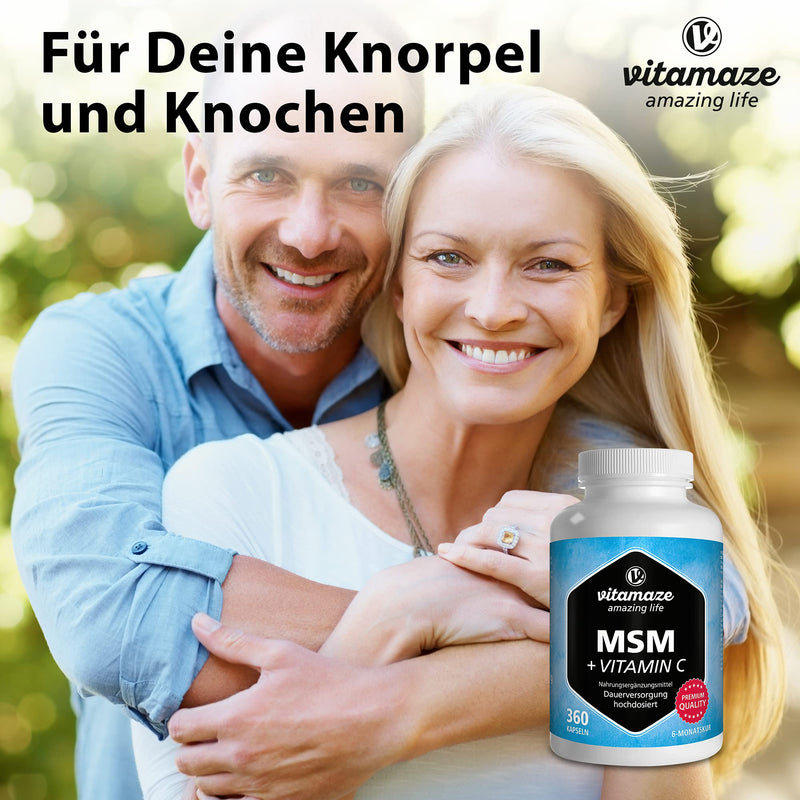 [Australia] - MSM Capsules with Vitamin C - 360 Capsules for 6 Months - 1334 mg Daily Dose of Organic Sulfur Powder, 99.9% Pure Methylsulfonylmethane - German Quality Supplement MSM and Vitamin C 