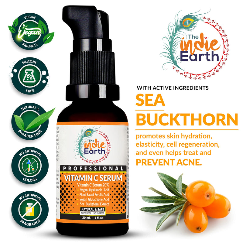 [Australia] - The Indie Earth Vitamin C Serum with Turmeric, Vitamin E, Vegan Hyaluronic Acid, Ferulic Acid and Vegan Glutathione Acid Serum (30 ml) Best Vitamin C Serum Best Fairness Serum 